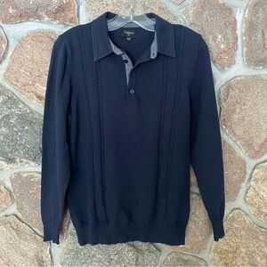 Haggar Men's Medium Knit Navy Blue Polo Sweater